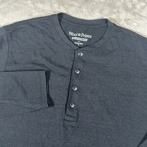 Wool & Prince Mens M Black Long Sleeve Henley Merino Wool Lightweight Shirt